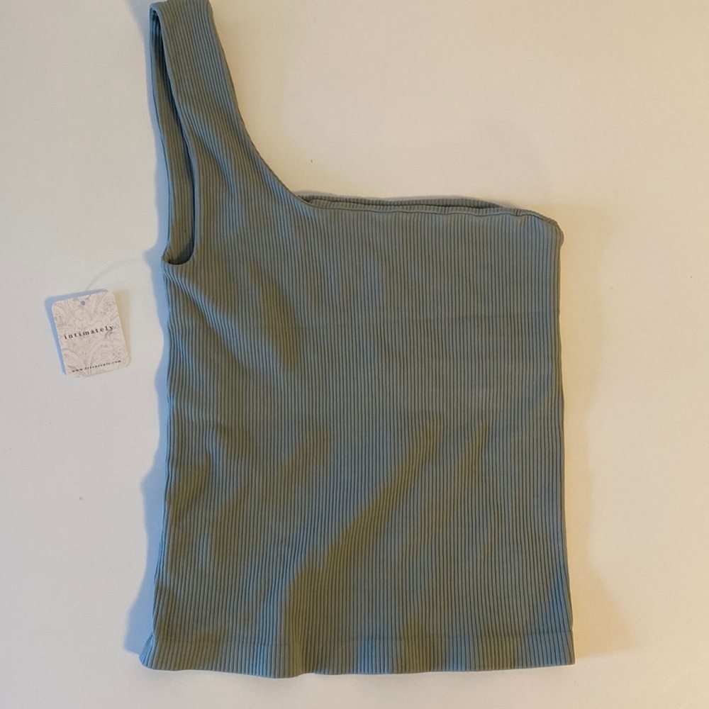 Grey/blue one shoulder tank top